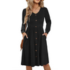 Fantaslook Long Sleeve Dresses for Women V Neck Casual Fall Dress Button Floral Midi Dresses with Pockets