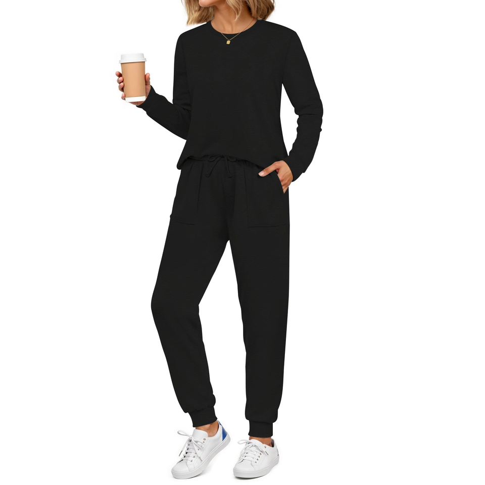 Fantaslook Womens Pajamas Sets Crew Neck Long Sleeve Tops and Pants Two Piece Lounge Sets Fall Outfits with Pockets