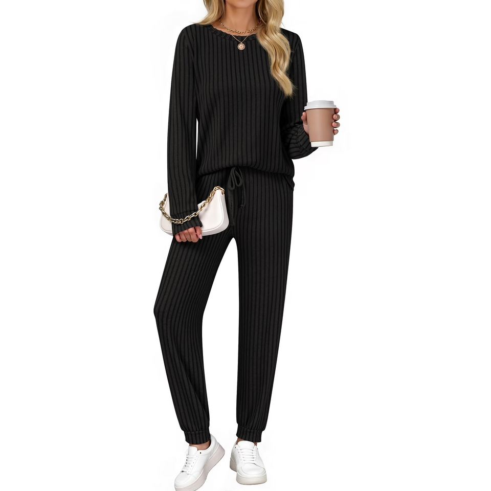 Fantaslook Two Piece Sets for Women Lounge Sets Casual Long Sleeve Tops and Long Pants Vacation Travel Fall Outfits Pajama Sets