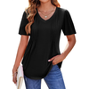 Fantaslook Blouses for Women Dressy Casual V Neck Pleated Tunic Tops Summer Short Sleeve Boho Shirts