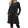 Fantaslook Long Sleeve Womens Dresses Crew Neck Buttons Tunic Dress with Pockets