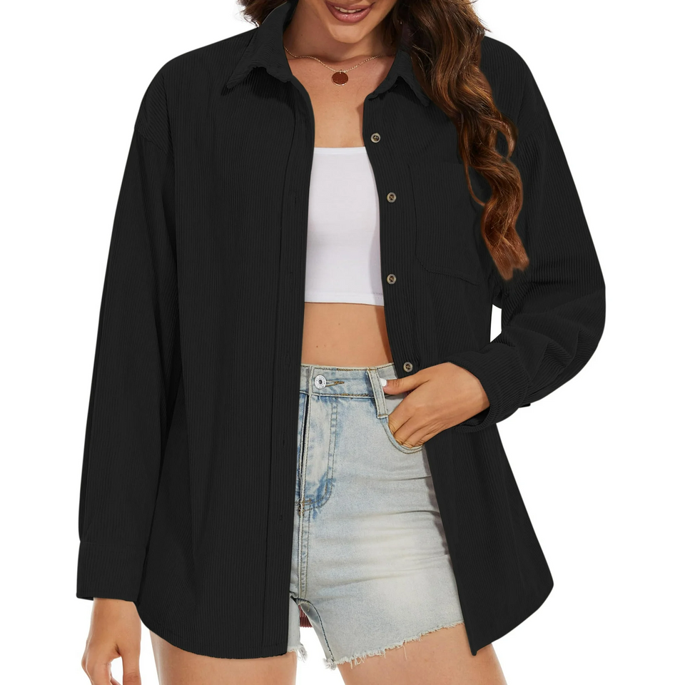 Fantaslook Women Corduroy Shirts Shacket Jacket Casual Long Sleeve Button Down Blouses Tops