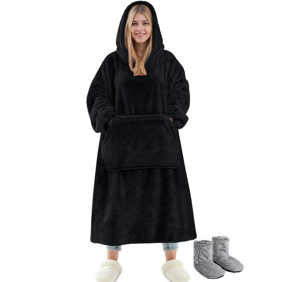 Fantaslook Wearable Blanket Hoodie Sweatshirt for Women and Men, Warm and Cozy Blanket Hoodie, Flannel Blanket with Sleeves and Giant Pocket