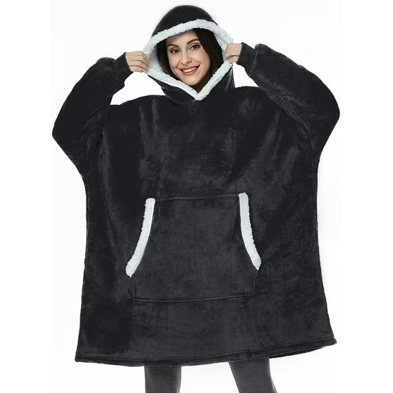 Fantaslook Wearable Blanket Hoodie for Women and Men, Oversized Sherpa Fleece Blanket Sweatshirt with Sleeves & Pocket