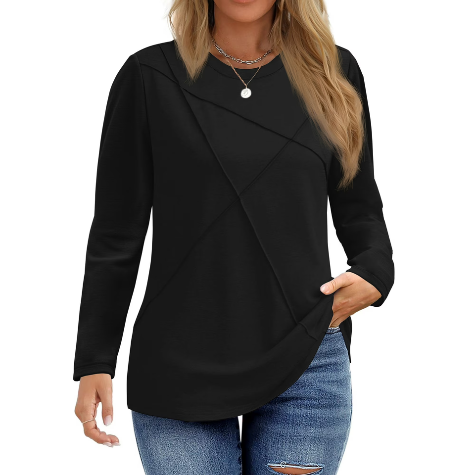 Fantaslook Women Plus Size Tops Pleated Crewneck Long Sleeve Shirts Dressy Casual Blouses Fall Tunic Tops
