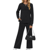 Fantaslook Two Piece Sets for Women Fall Travel Vacation Outfits Pleated Long Sleeve Lounge Sets Wide Leg Pants
