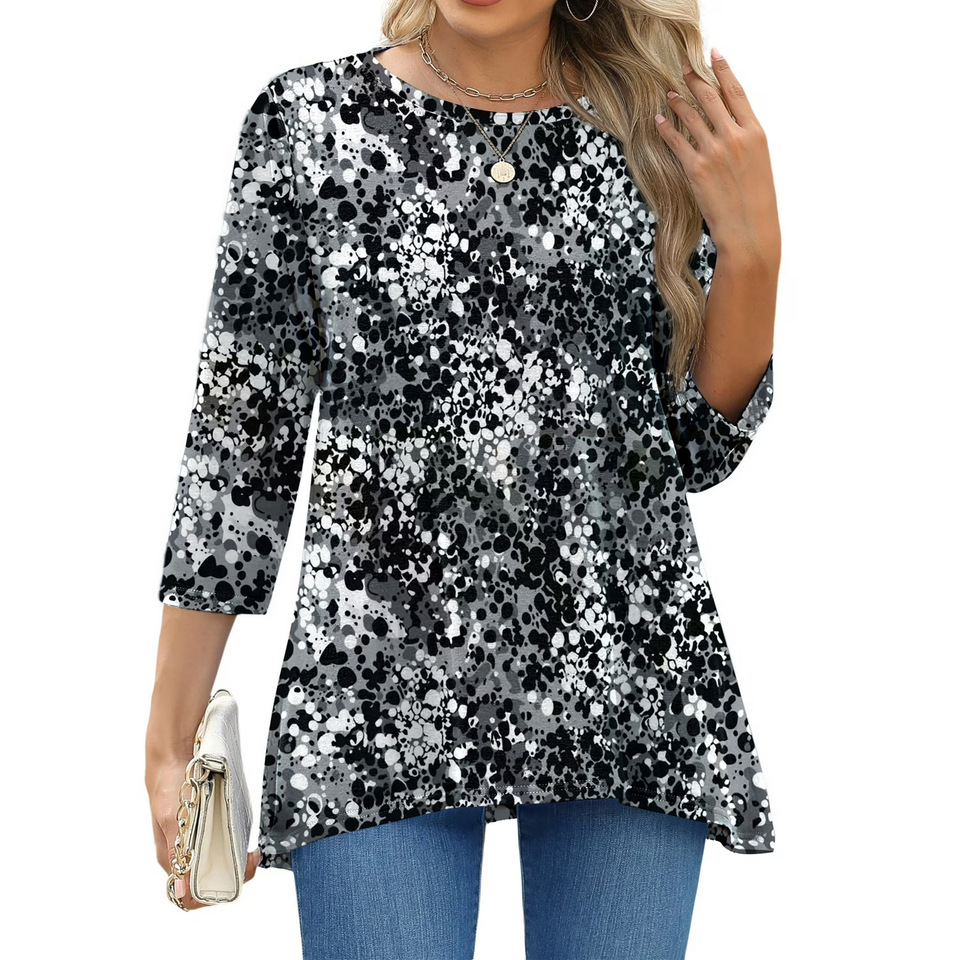 Fantaslook Plus Size Women Tunic Tops 3/4 Sleeve Dressy Casual Blouses Loose Flowy Floral Shirts