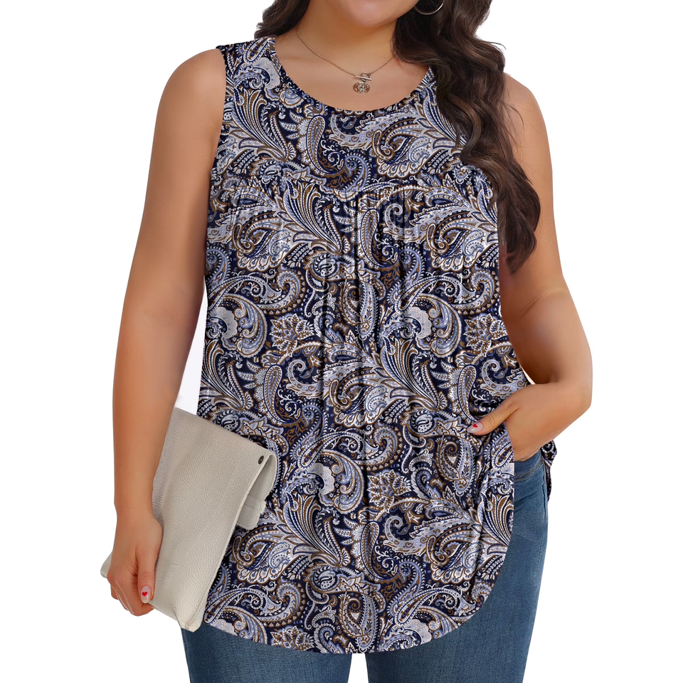 Fantaslook Plus Size Tank Tops for Women Tunic Sleeveless Shirts Dressy Casual Floral Blouses Loose Summer Tops
