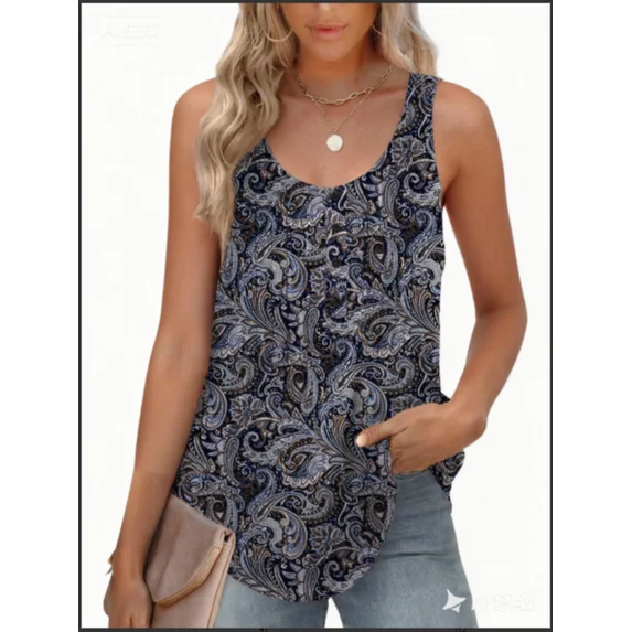 Fantaslook Womens Tank Tops Dressy Casual Sleeveless Blouses Crew Neck Pleated Tunic Shirts Summer Tops