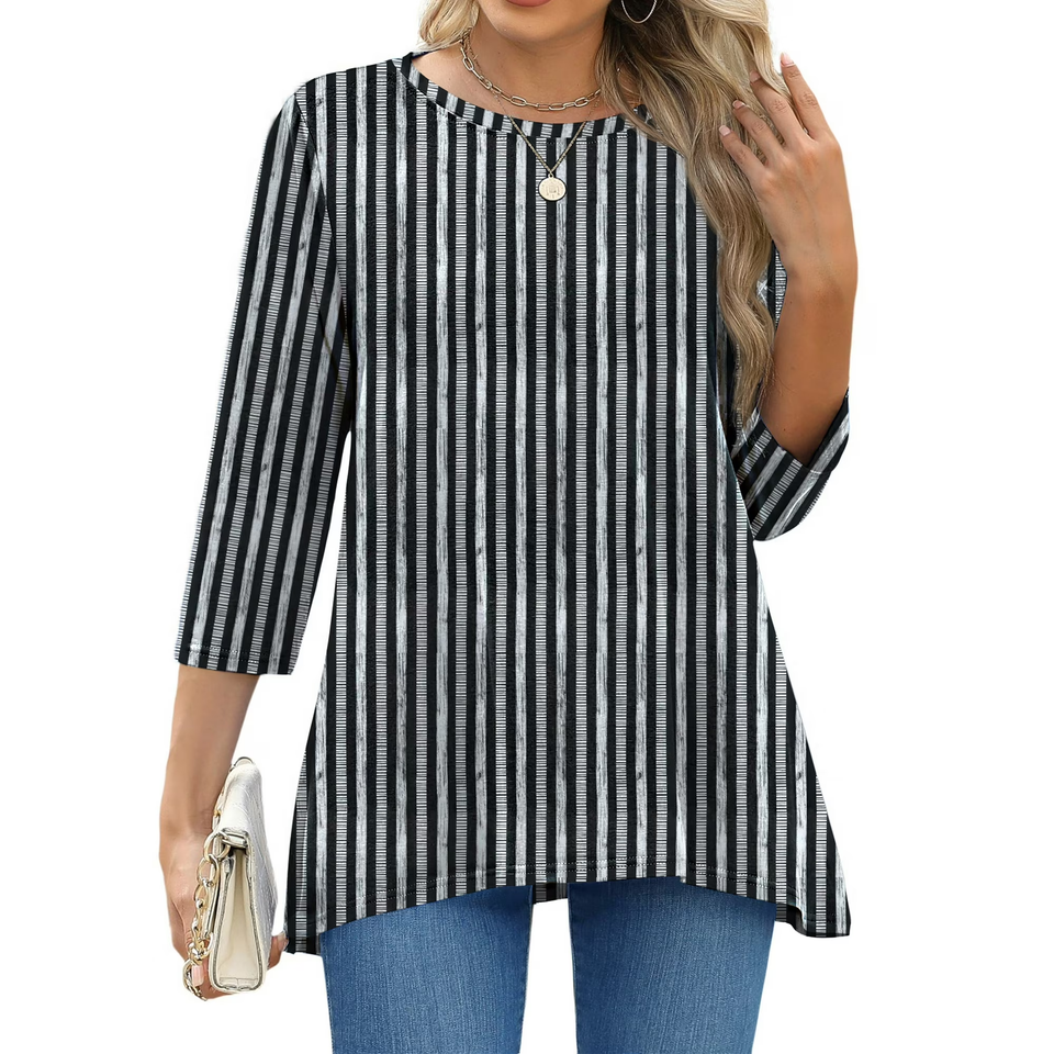 Fantaslook Plus Size Women Tunic Tops 3/4 Sleeve Dressy Casual Blouses Loose Flowy Floral Shirts