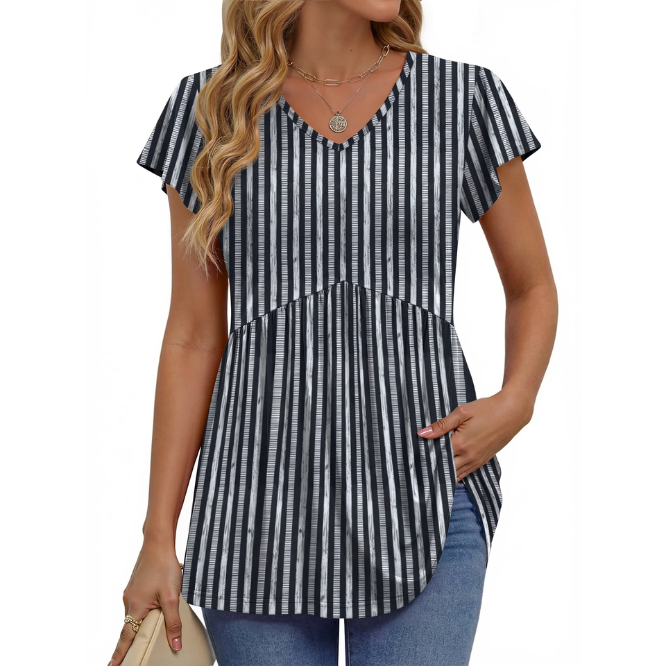 Fantaslook Womens Tops V Neck Short Sleeve Summer Shirts Babydoll Peplum Tops Tunic Dressy Casual Blouses