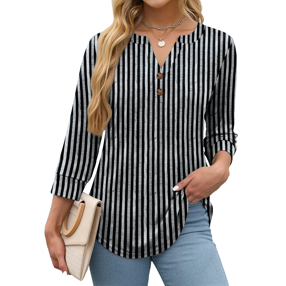 Fantaslook Womens Blouses 3/4 Sleeve V Neck Henley Shirts Dressy Casual Tops Summer Fall Fashion Clothes