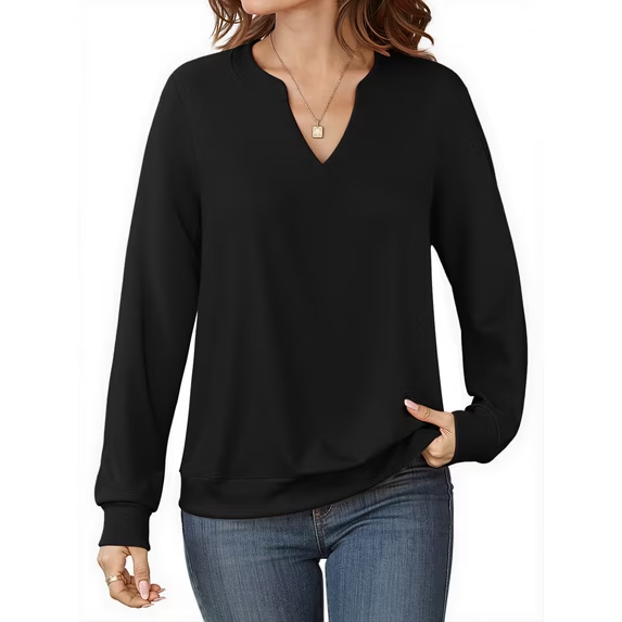 Fantaslook V Neck Sweatshirts for Women Pullover Long Sleeve Shirts Tunic Fall Tops Casual Lightweight Sweatshirts