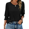 Fantaslook Blouses for Women Dressy Casual 3/4 Length Sleeve Womens Tops with Smocked Cuffs Fashion Shirts
