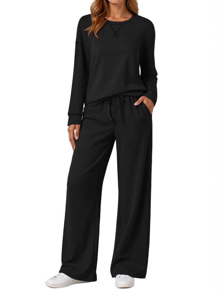 Fantaslook 2 Piece Womens Lounge Sets Casual Travel Outfits Fall Matching Sweatsuits Long Sleeve Sweatshirt and Wid Leg Pant Pajamas Set