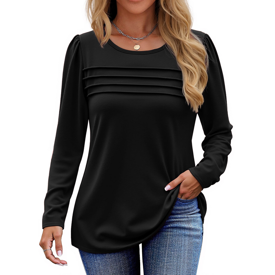 Fantaslook Long Sleeve Shirts for Women Fall Dressy Casual Blouses Fashion Pleated Tunic Tops
