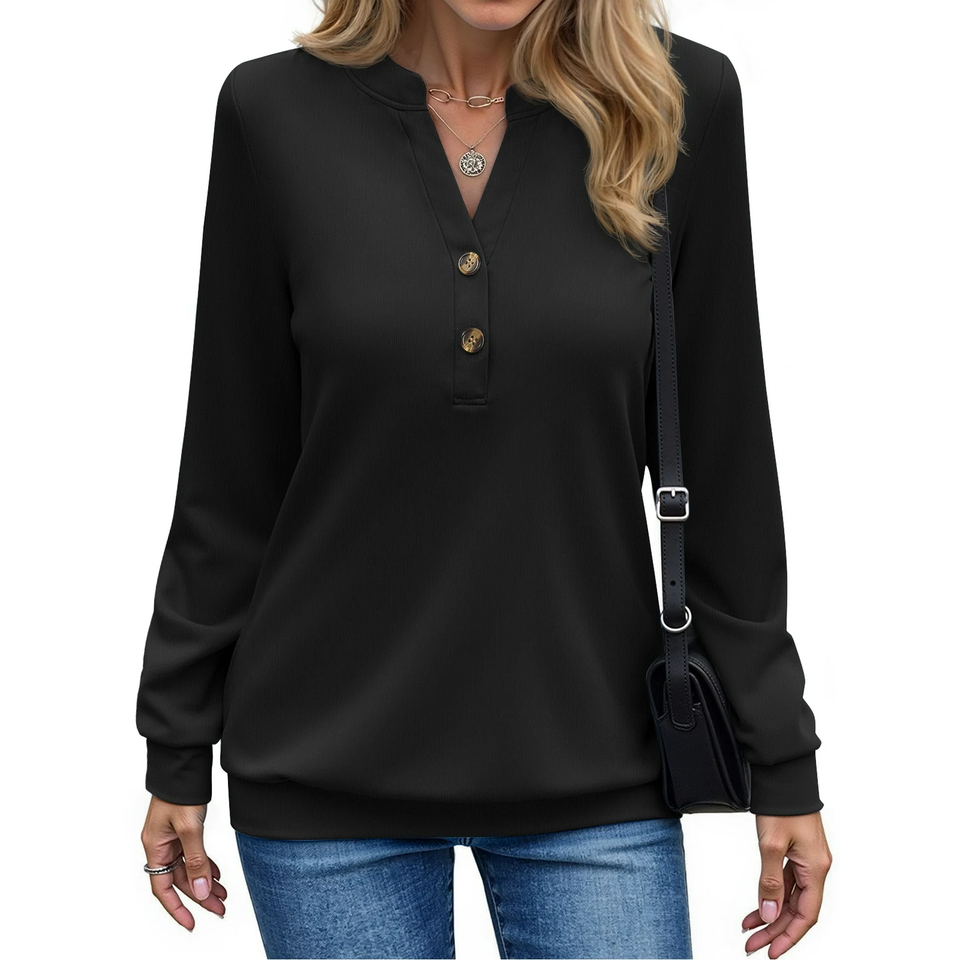 Fantaslook V Neck Sweatshirts for Women Casual Long Sleeve Shirts Button Pullover Tops Fashion Fall Outfits