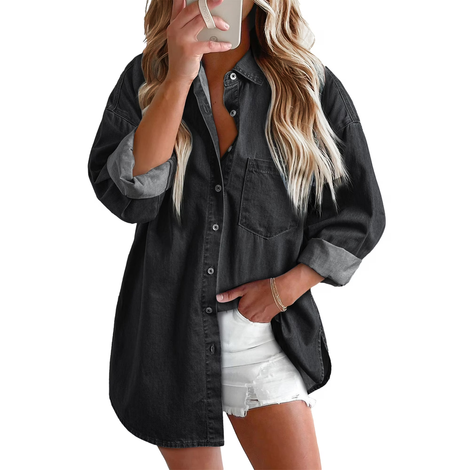 Fantaslook Denim Shirts for Women Button Down Blouses Long Sleeve Casual Tops Fall Outfits