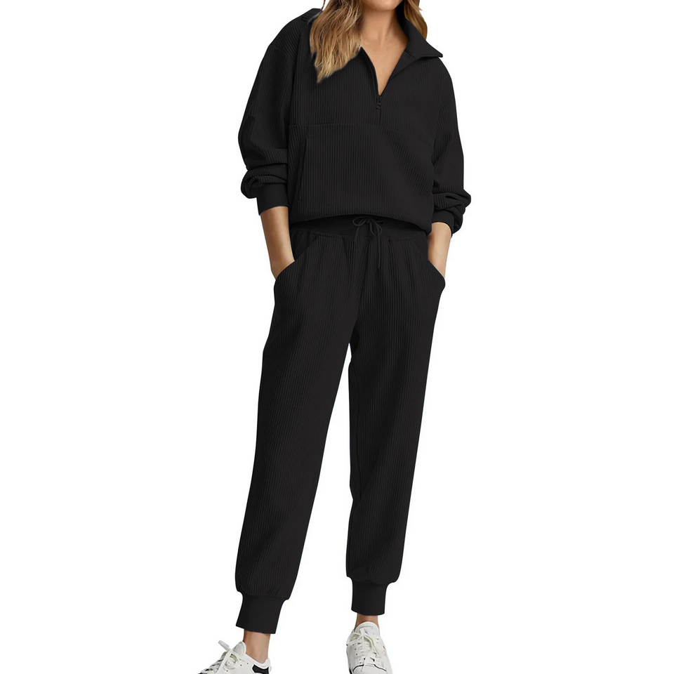 Fantaslook Womens 2 Piece Outfits Long Sleeve Half Zip Sweatsuits with Pockets Pullover Lounge Set