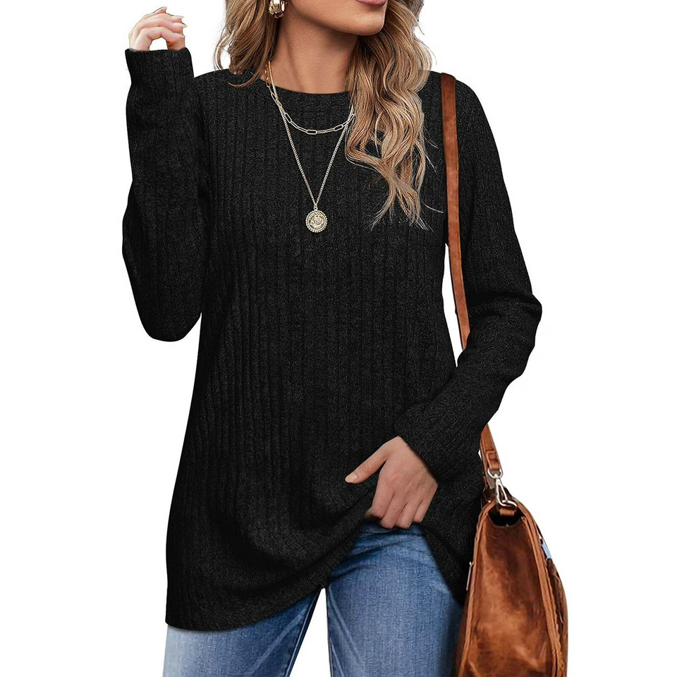 Fantaslook Long Sleeve Shirts for Women Crew Neck Casual Tunic Tops Lightweight Pullover