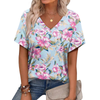 Fantaslook V Neck T Shirts for Women Floral Summer Tops Short Sleeve Shirts Casual Tunic Tops