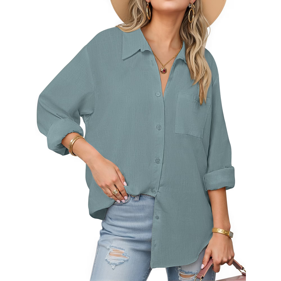 Fantaslook Womens Button Down Shirts Lapel Long Sleeve Blouses Business Work Shirt Dressy Casual Collared Tops