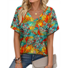 Fantaslook V Neck T Shirts for Women Floral Summer Tops Short Sleeve Shirts Casual Tunic Tops