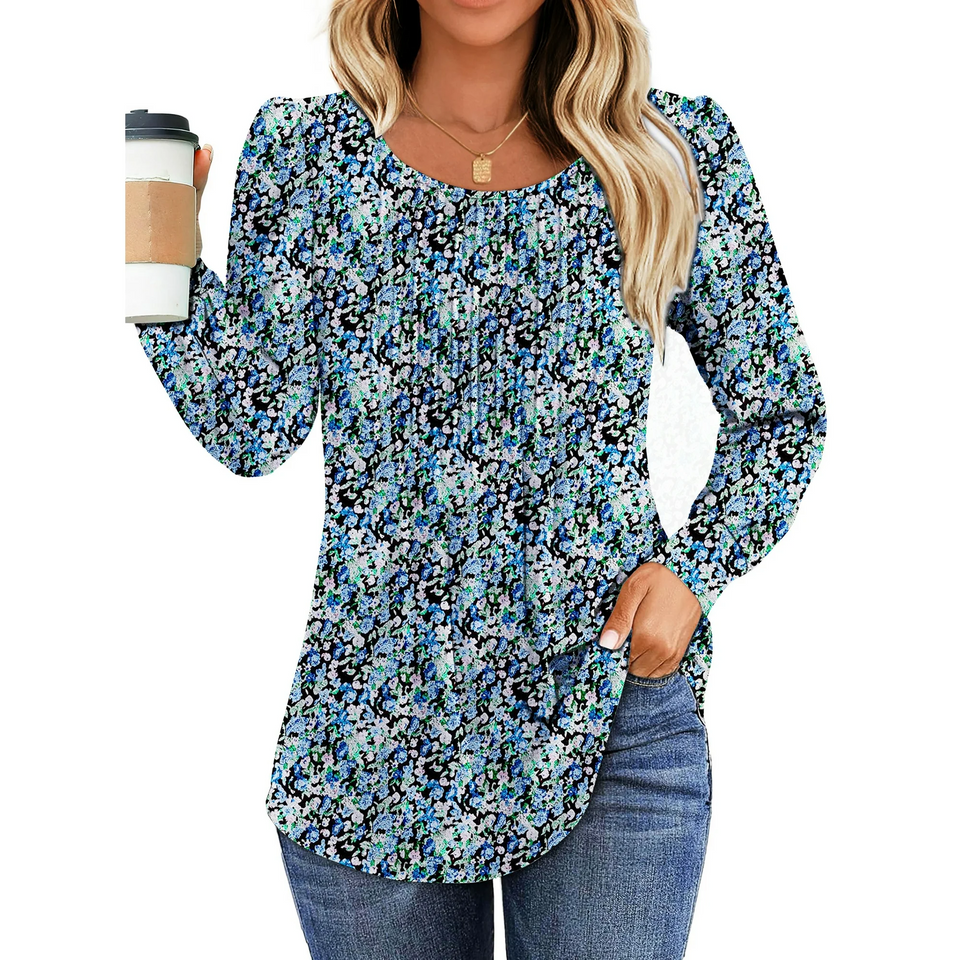 Fantaslook Pleated Blouses for Women Dressy Casual Long Sleeve Shirts Fall Tunic Tops