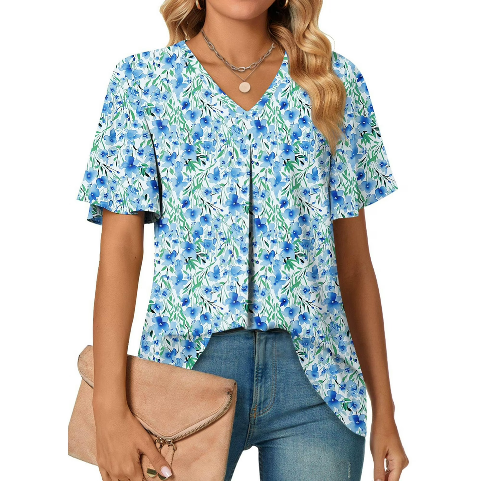 Fantaslook Womens Tops Dressy Blouses V Neck Short Sleeve Tunic Tops Casual Work Shirts