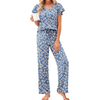 Fantaslook Flower Womens Pajamas Sets Two Piece Casual Lounge Sets Ruffle Sleeve Tops Wide Leg Pants with Pockets Summer Sleepwear Travel Outfits