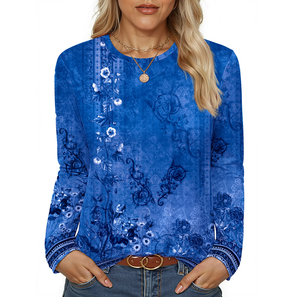Fantaslook Women Tunic Tops Casual Long Sleeve Shirts Crew Neck Fall Tops Basic Tees Floral Dressy Blouses