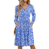 Fantaslook Long Sleeve Dresses for Women V Neck Casual Fall Dress Button Floral Midi Dresses with Pockets