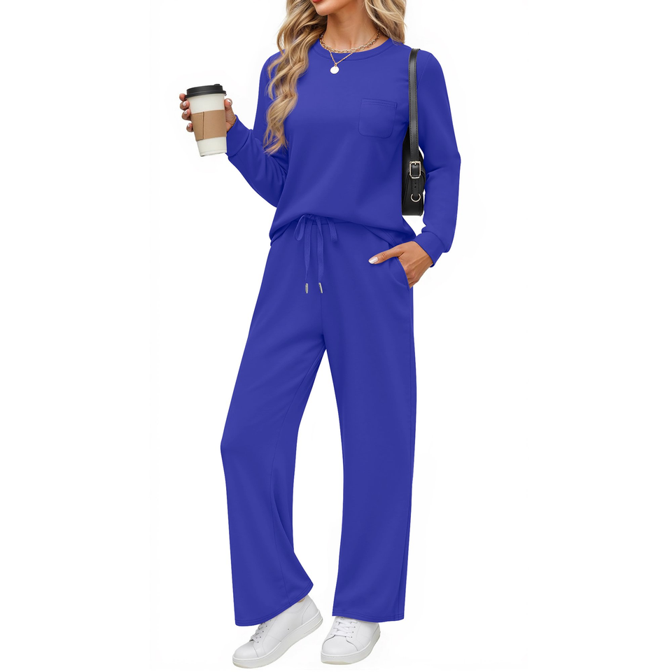 Fantaslook Two Piece Lounge Sets for Women Fall Outfits Long Sleeve Tops Wide Leg Pants Matching Sets Vacation Travel Outfits
