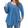Fantaslook Plus Size Tops For Women Eyelet Long Sleeve Tunic Blouse Crew Neck Pleated Curved Hem Shirts