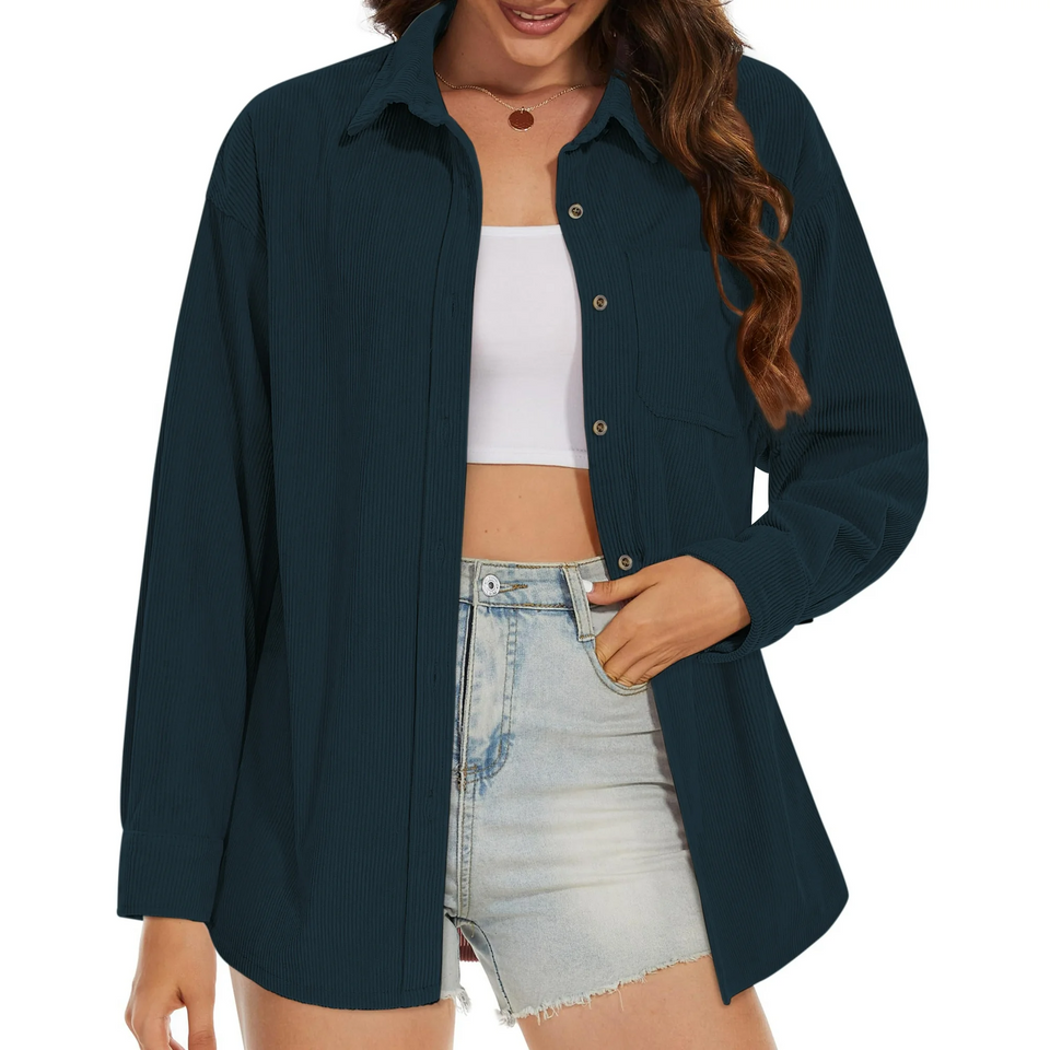Fantaslook Women Corduroy Shirts Shacket Jacket Casual Long Sleeve Button Down Blouses Tops