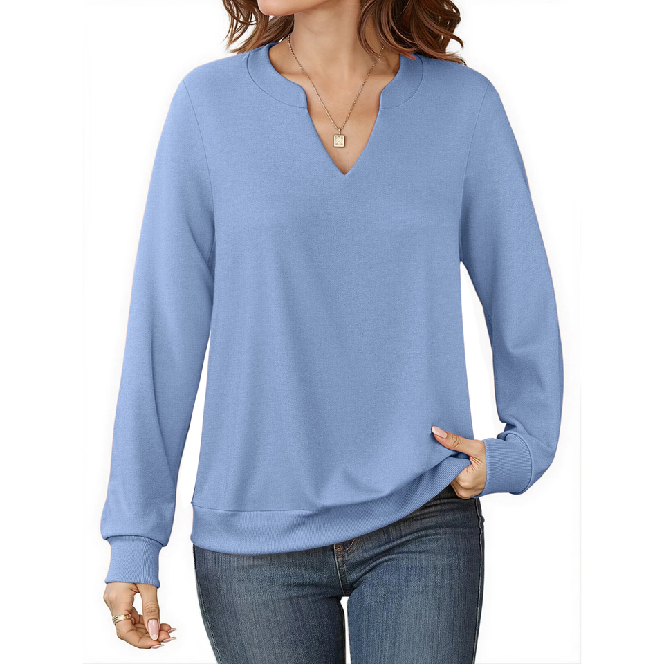 Fantaslook V Neck Sweatshirts for Women Pullover Long Sleeve Shirts Tunic Fall Tops Casual Lightweight Sweatshirts