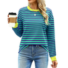 Fantaslook Striped Long Sleeve Shirts for Women Crewneck Tunic Tops Color Block Blouses Fall Pullover