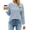 Fantaslook Striped Long Sleeve Shirts for Women Crewneck Tunic Tops Color Block Blouses Fall Pullover
