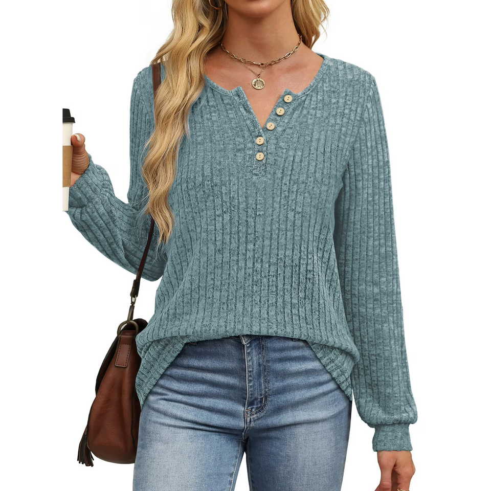 Fantaslook Henley Long Sleeve Shirts for Women Casual Tunic Tops Fall Dressy Blouses Lightweight Pullover