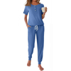 Fantaslook Pajamas Sets for Women Short Sleeve Henley Shirt And Pants With Drawstring Casual Lounge Wear Sets Summer Outfits