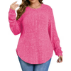 Fantaslook Womens Plus Size Tops Crewneck Long Sleeve Shirts Loose Tunic Tops Curved Hem Fall Pullover