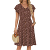 Fantaslook Women Summer Dresses V Neck Ruffle Sleeve Casual Flowy Sundresses Button Floral Midi Dress with Pockets