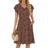 Fantaslook Women Summer Dresses V Neck Ruffle Sleeve Casual Flowy Sundresses Button Floral Midi Dress with Pockets