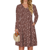 Fantaslook Long Sleeve Dresses for Women V Neck Casual Fall Dress Button Floral Midi Dresses with Pockets