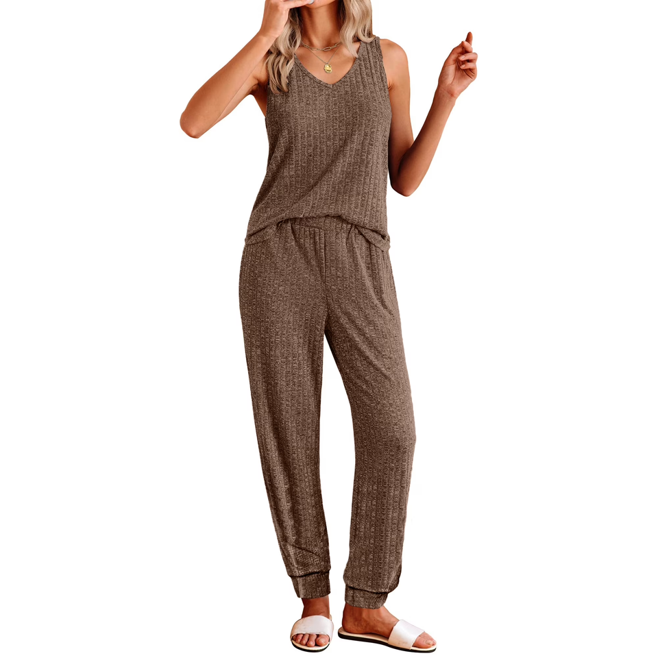 Fantaslook Womens Pajamas Sets V Neck Tank Tops and Long Pants Two Piece Lounge Sets Summer Oufits Loungewear