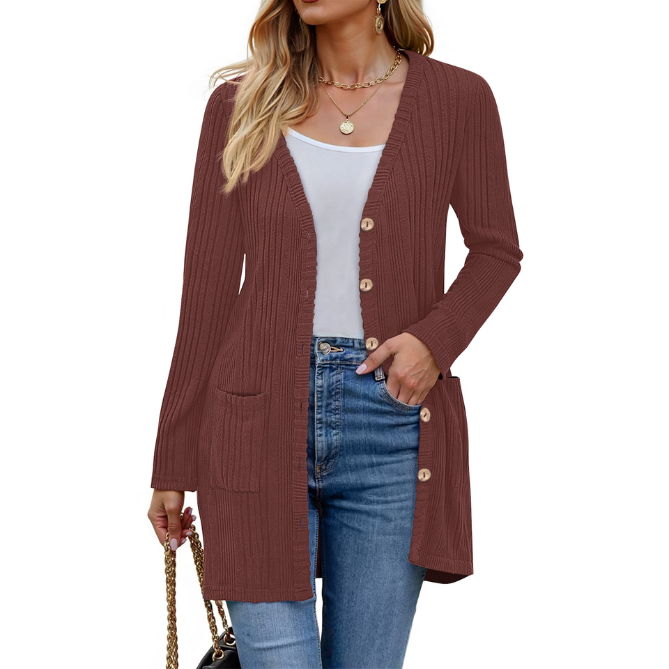 Fantaslook Fall Cardigan for Women Long Sleeve Open Front Cardigan Casual Button Down Coat with Pockets