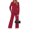 Fantaslook Two Piece Sets for Women Fall Travel Vacation Outfits Pleated Long Sleeve Lounge Sets Wide Leg Pants