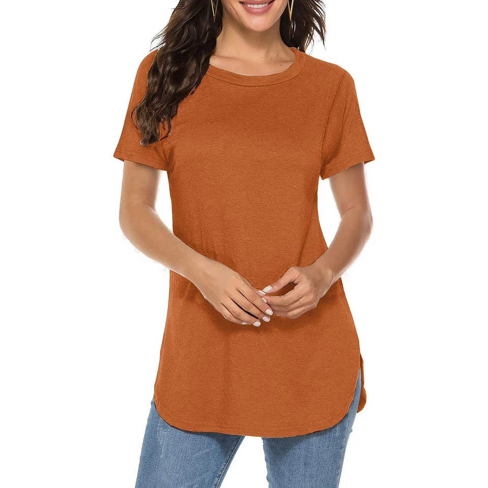 Fantaslook Short Sleeve T Shirts for Women Crew Neck Side Split Tunic Tops Casual Summer Shirts