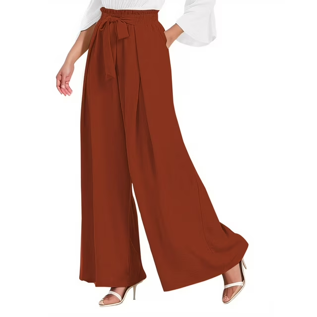 Fantaslook Womens Wide Leg Lounge Pants with Pockets High Waisted Adjustable Tie Knot Loose Casual Trousers Dress Work Pants