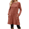 Fantaslook Long Sleeve Womens Dresses Crew Neck Buttons Tunic Dress with Pockets